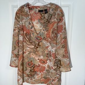 New York Company Ladies Pullover Sheer Top Tan/Cream/ Peach Size XL